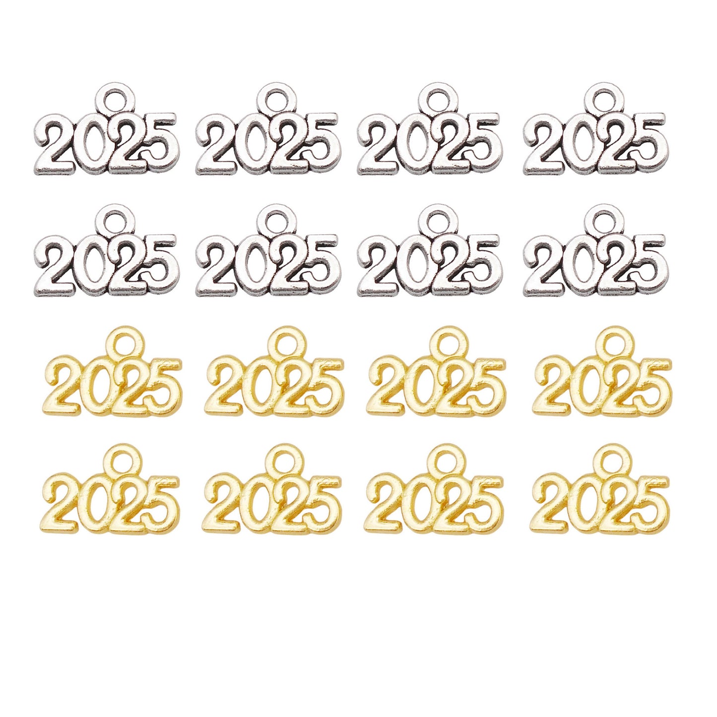 200 PCS 2025 Mixed Gold Antique Silver Color Year Number Charms Graduation Pendants for Necklace Earrings Bracelet Jewelry Making