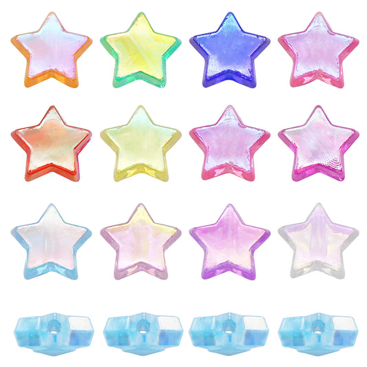 500 PCS Mixed Acrylic Star Shape Beads Clear Colors Bead Assortments Colorful Flat Loose Beads Spacer Bead for Necklace Bracelet Jewelry Craft Making