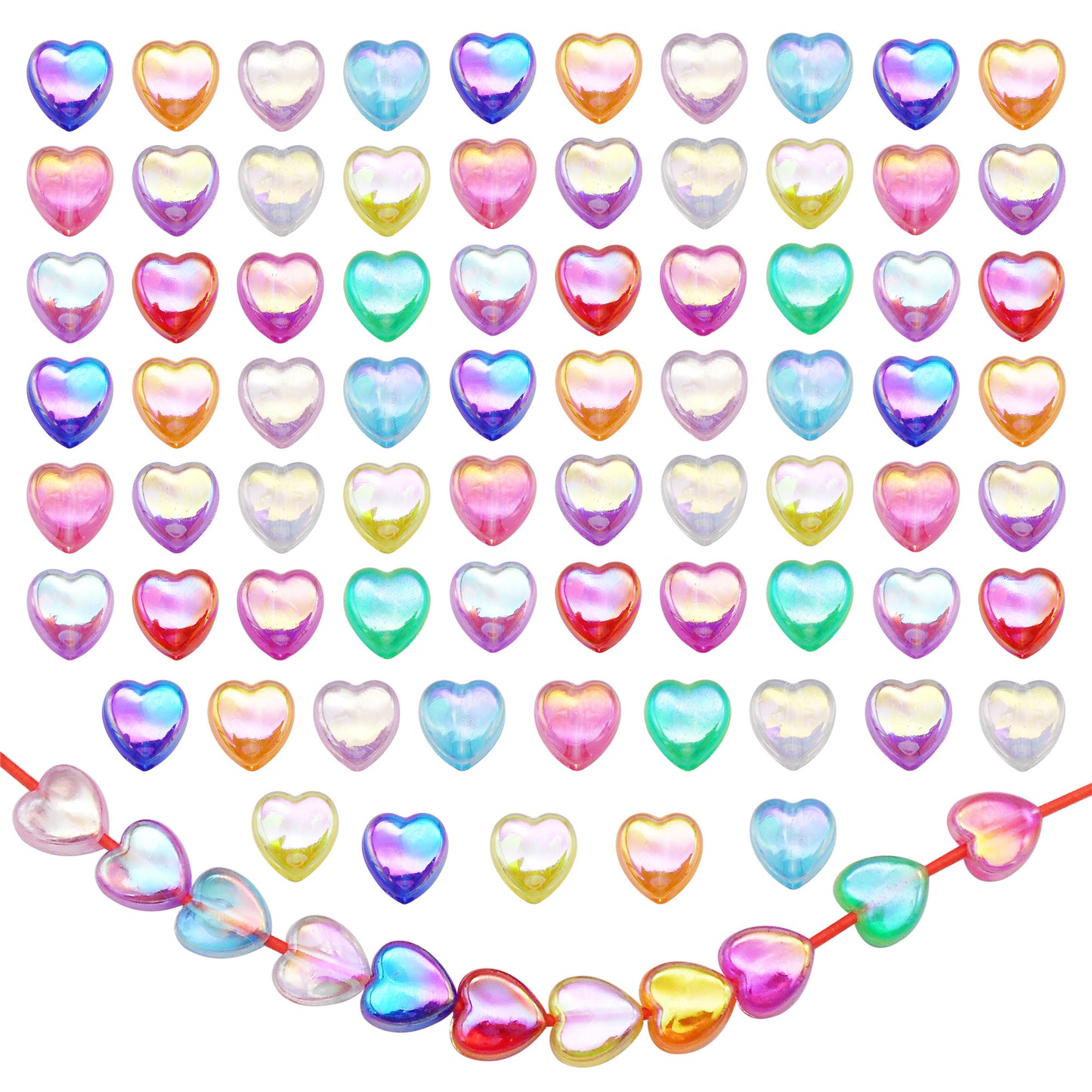 500 PCS Mixed Acrylic Heart Shape Beads Small Size Clear Colors Bead Assortments Colorful Flat Loose Beads Spacer Bead for Necklace Bracelet Jewelry Making