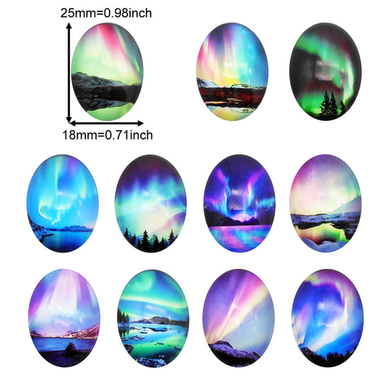 40Pcs Aurora Glass Cabochon Polar Light Oval Cabs 25X18mm for Jewelry Making Necklace Earrings Decoration Craft DIY Finding Accessories