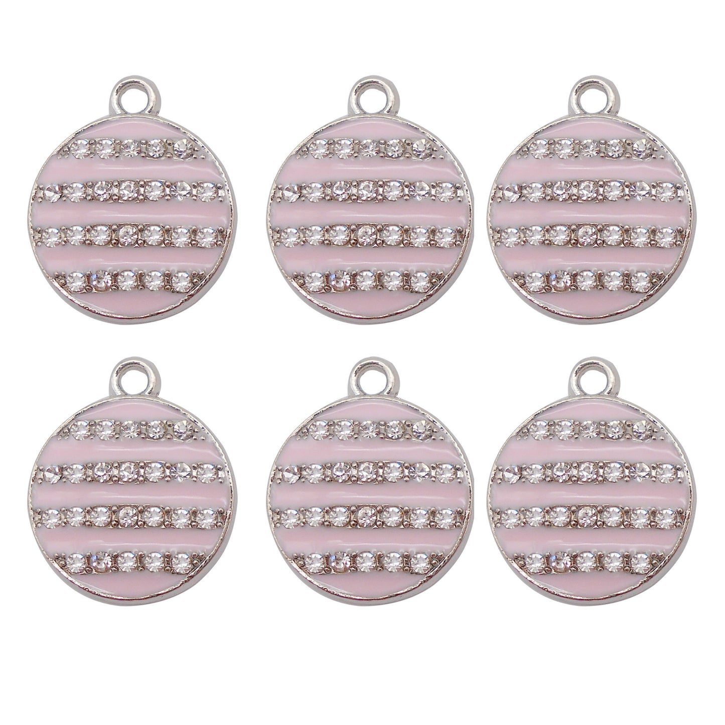 30pcs Pink Round Alloy Enamel Charms Ball Rhinestones Pendant for Jewelry Necklace Bracelet Earring Making Keychain Bookmark DIY Craft Findings10pcs/pack