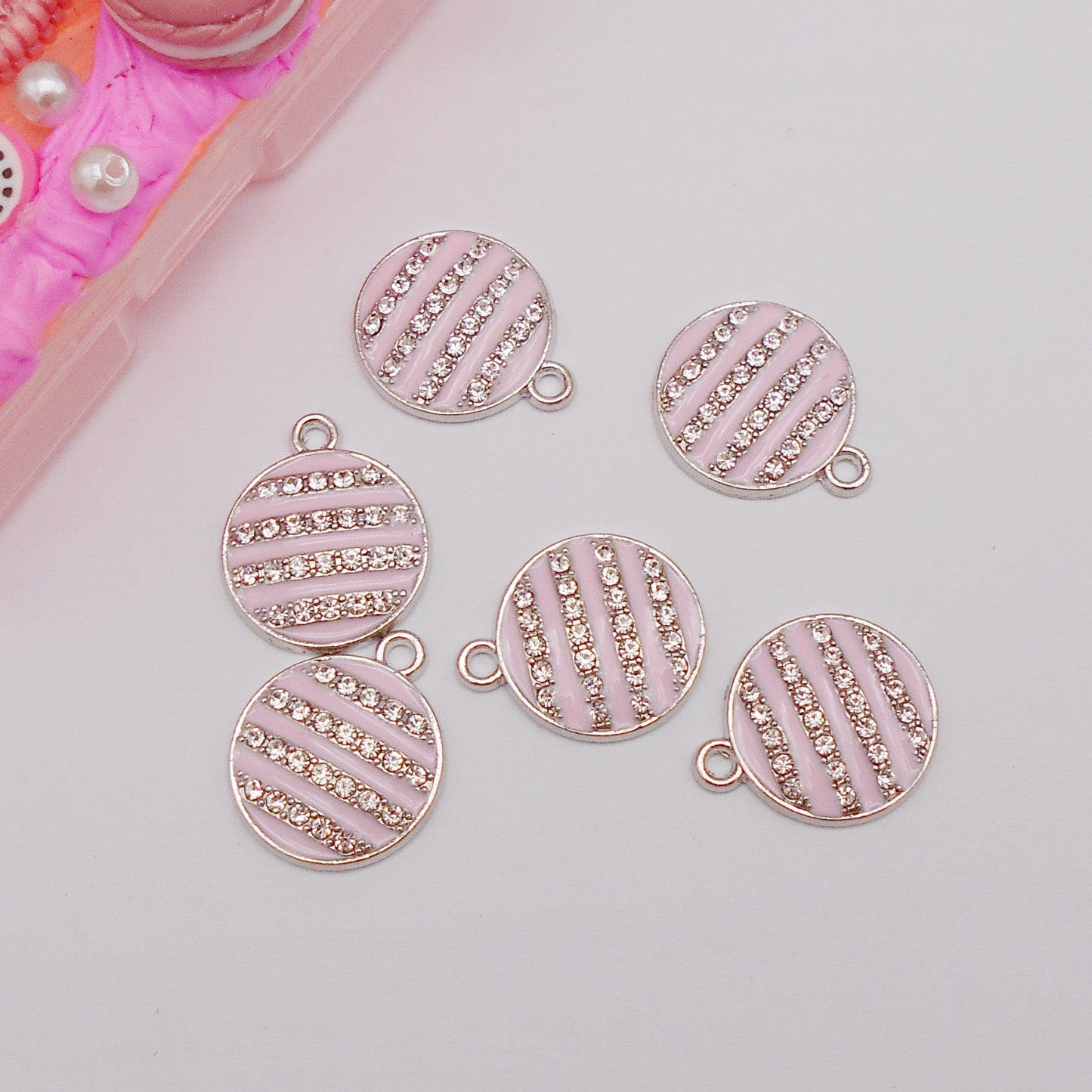 30pcs Pink Round Alloy Enamel Charms Ball Rhinestones Pendant for Jewelry Necklace Bracelet Earring Making Keychain Bookmark DIY Craft Findings10pcs/pack