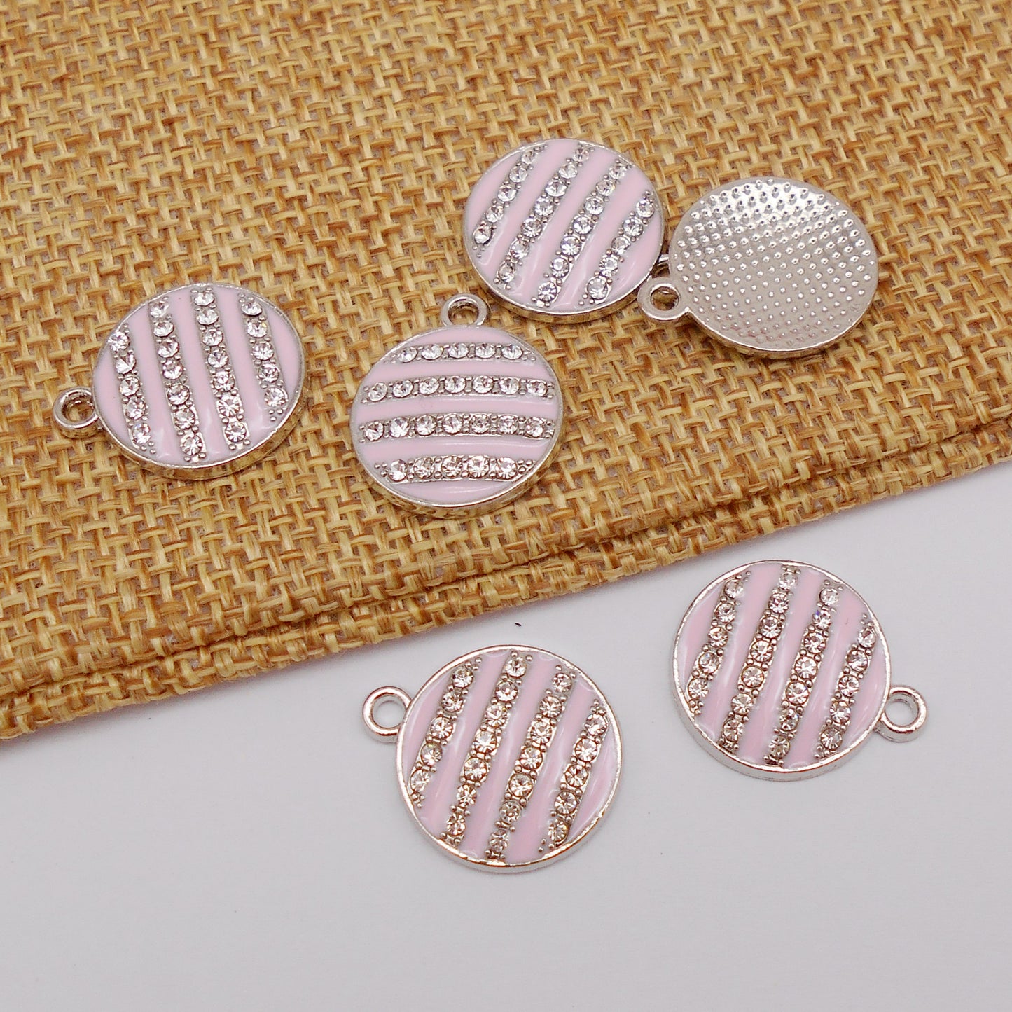 30pcs Pink Round Alloy Enamel Charms Ball Rhinestones Pendant for Jewelry Necklace Bracelet Earring Making Keychain Bookmark DIY Craft Findings10pcs/pack