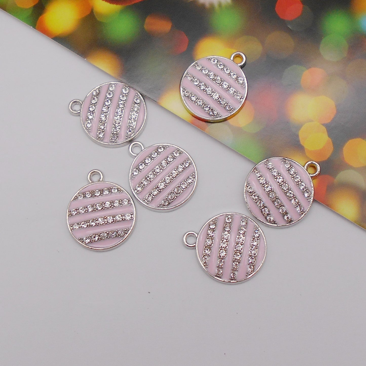 30pcs Pink Round Alloy Enamel Charms Ball Rhinestones Pendant for Jewelry Necklace Bracelet Earring Making Keychain Bookmark DIY Craft Findings10pcs/pack