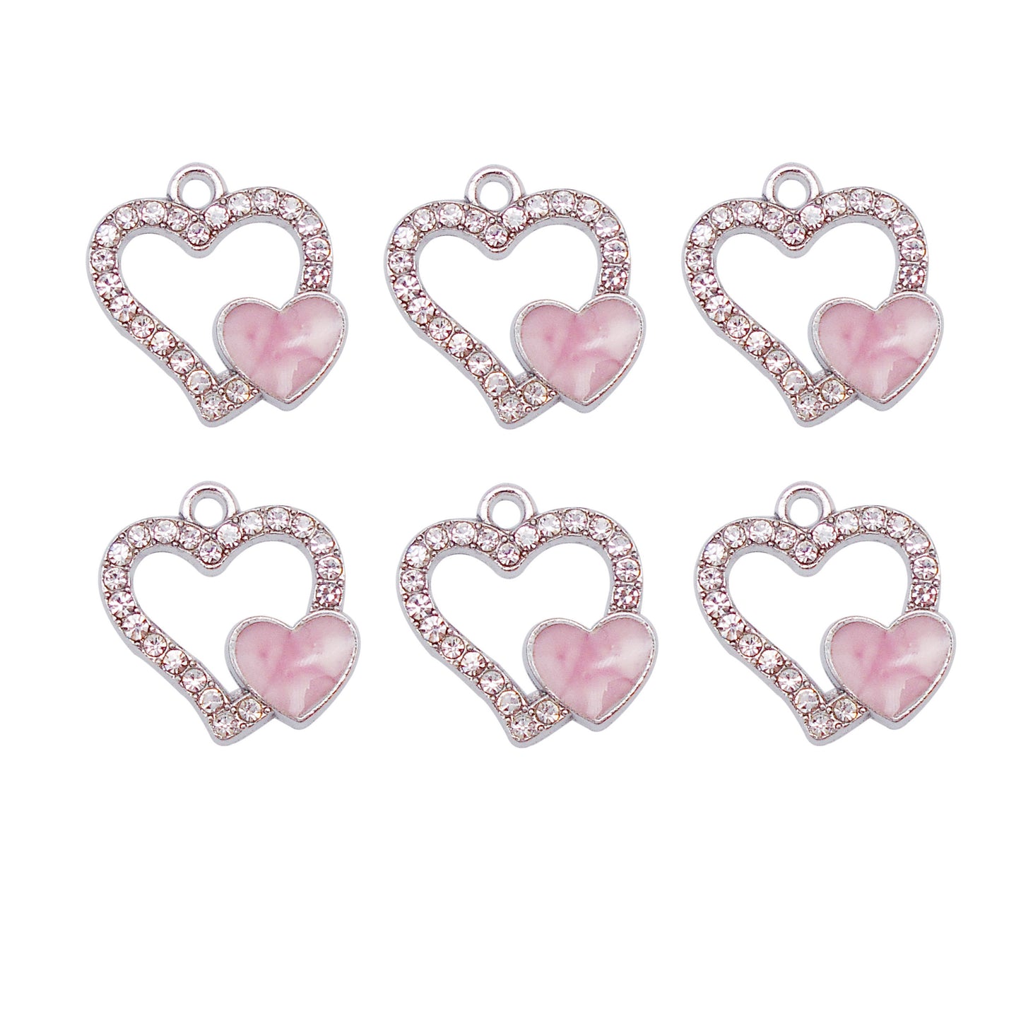 30pcs Pink White Heart Alloy Enamel Charms Rhinestones Pendant for Jewelry Necklace Bracelet Earring Making Keychain Bookmark DIY Craft Findings