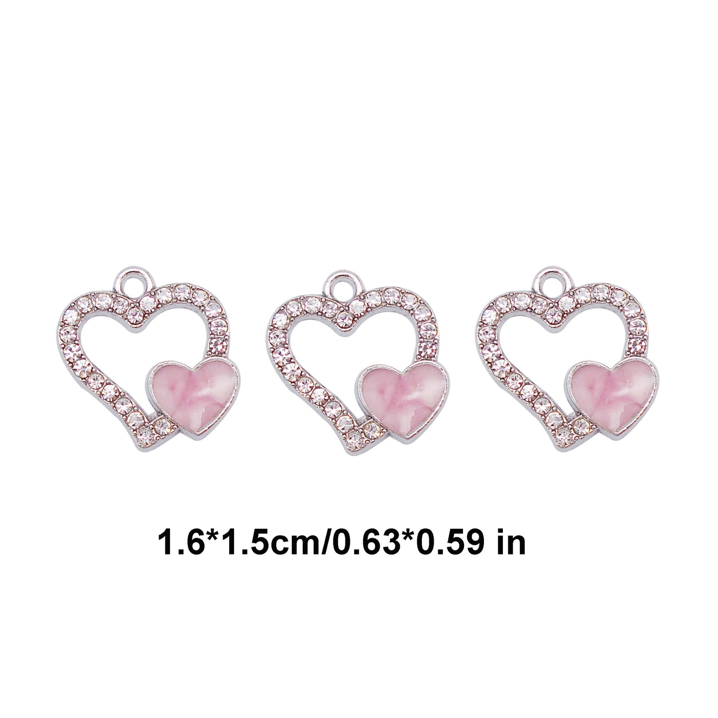 30pcs Pink White Heart Alloy Enamel Charms Rhinestones Pendant for Jewelry Necklace Bracelet Earring Making Keychain Bookmark DIY Craft Findings