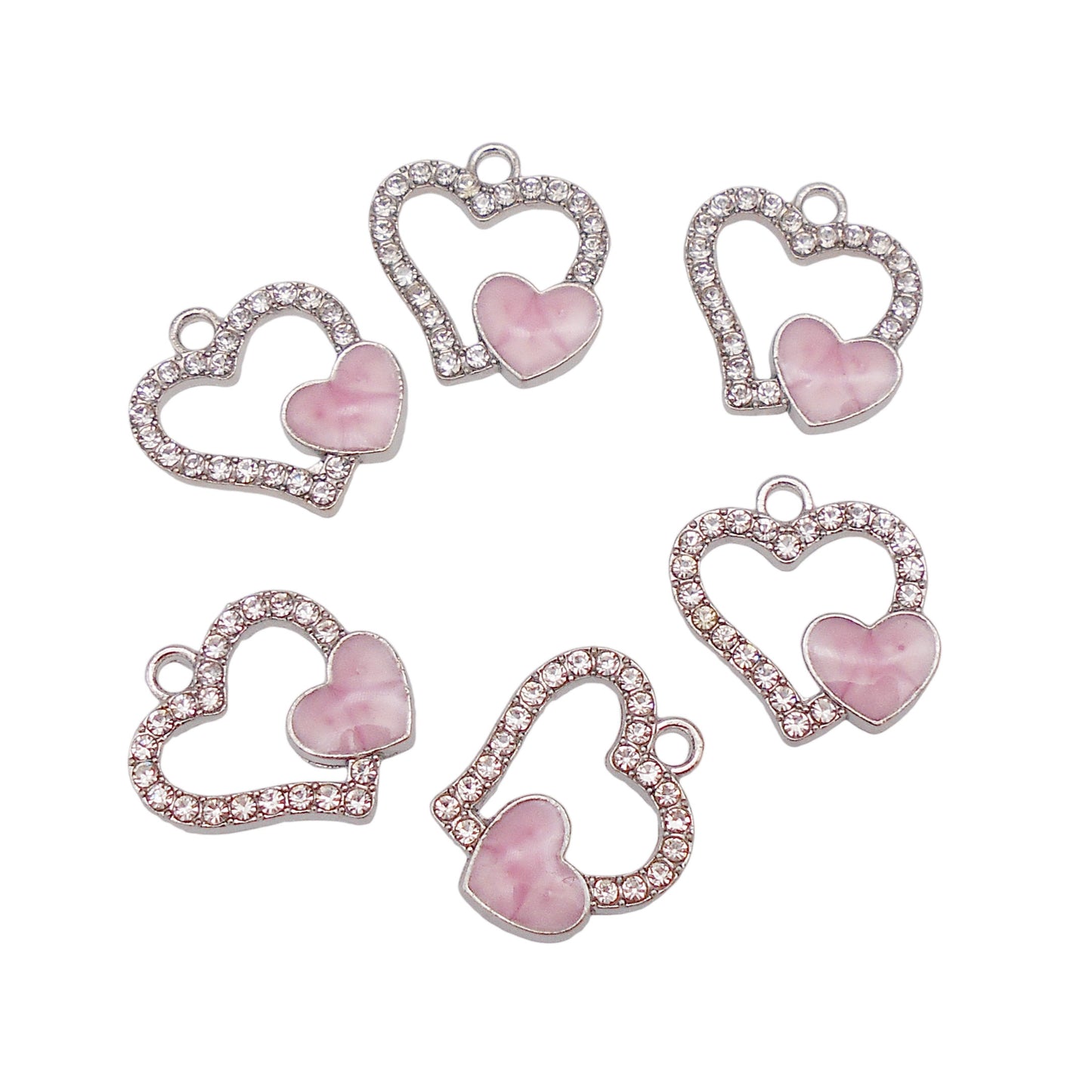 30pcs Pink White Heart Alloy Enamel Charms Rhinestones Pendant for Jewelry Necklace Bracelet Earring Making Keychain Bookmark DIY Craft Findings