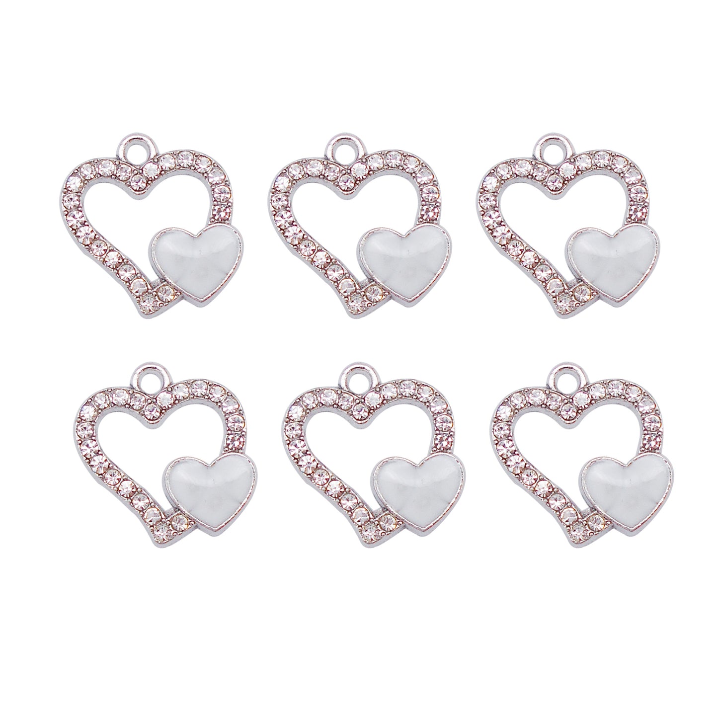 30pcs Pink White Heart Alloy Enamel Charms Rhinestones Pendant for Jewelry Necklace Bracelet Earring Making Keychain Bookmark DIY Craft Findings