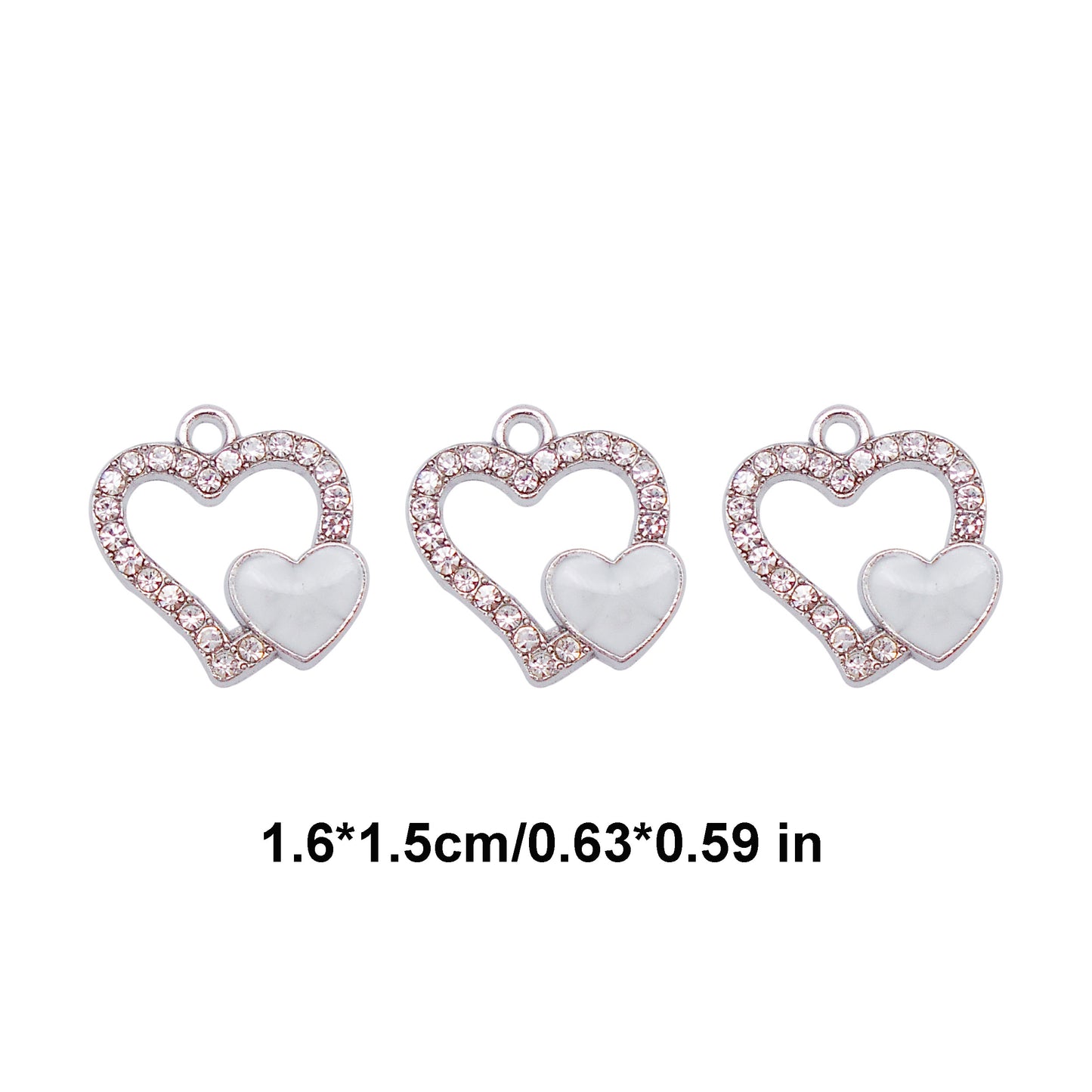 30pcs Pink White Heart Alloy Enamel Charms Rhinestones Pendant for Jewelry Necklace Bracelet Earring Making Keychain Bookmark DIY Craft Findings