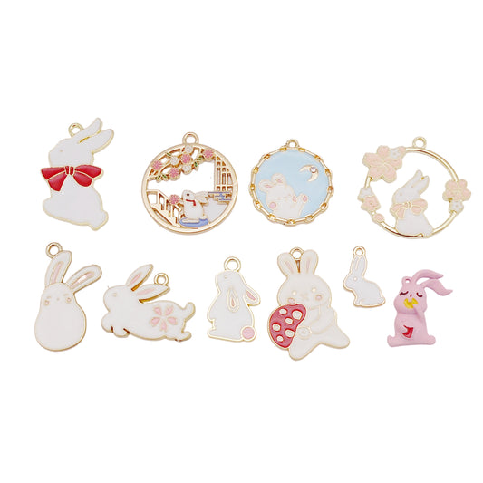 30PCS Enamel Charms Alloy Bunny Easter Pendant  for Jewelry Necklace Bracelet Earring Making Keychain Bookmark DIY Craft Findings