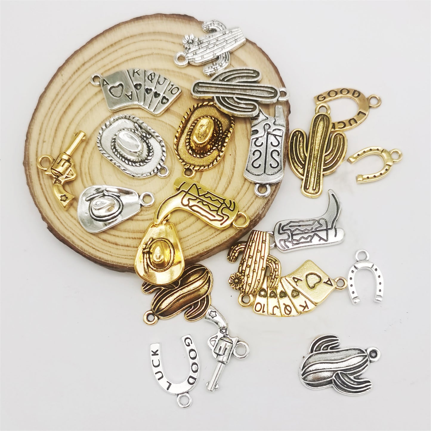 100 Grams Alloy Western Cowboy Cowgirl Charms Antique Silver Gold Color Boot Hat Pendants for Necklace Earrings Bracelet Jewelry Making Women Gifts Craft DIY Findings