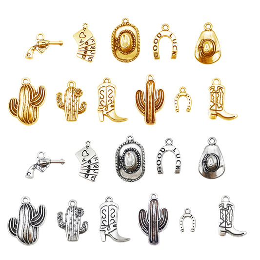 100 Grams Alloy Western Cowboy Cowgirl Charms Antique Silver Gold Color Boot Hat Pendants for Necklace Earrings Bracelet Jewelry Making Women Gifts Craft DIY Findings