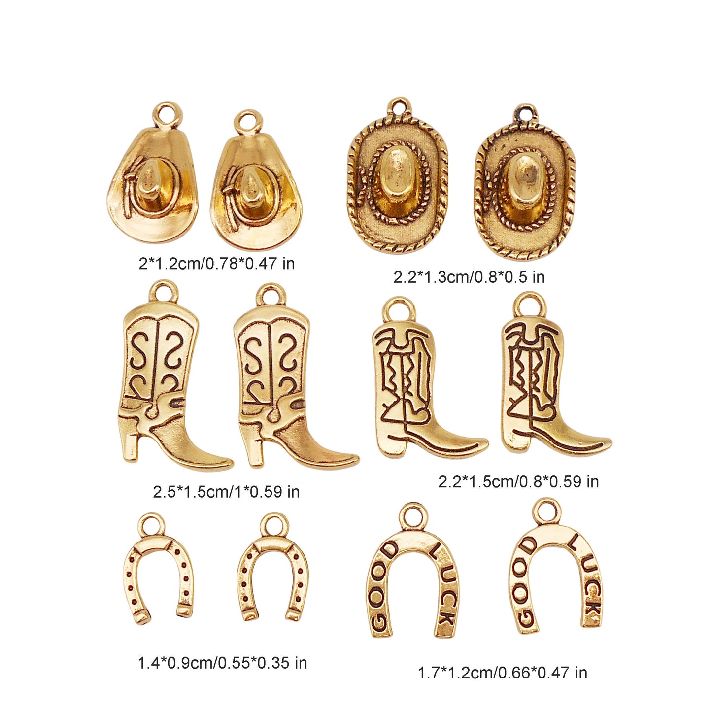 36pcs Antique Silver Gold Mixed Western Cowboy Pendant Cowgirl Charms for Jewerly Necklace Bracelet Earring Making DIY Craft Keychain Bookmark