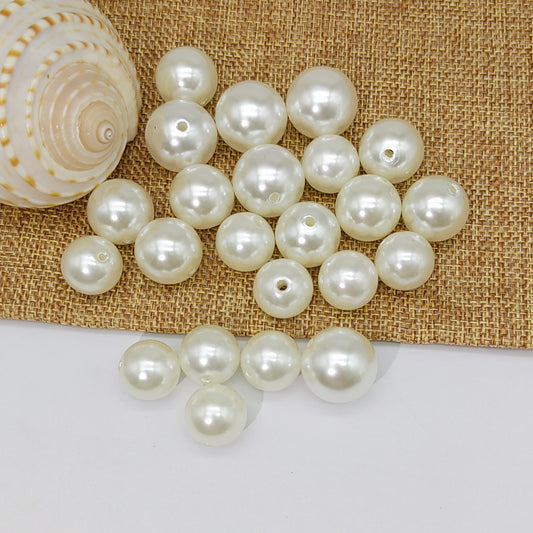 Large Size Beige Pearls Beads,Plastic Faux Pearl with Hole,Loose Spacer Beads for Jewelry Making,Bracelets Necklaces Earrings DIY Accessory,Crafts Vase Filler Decoration