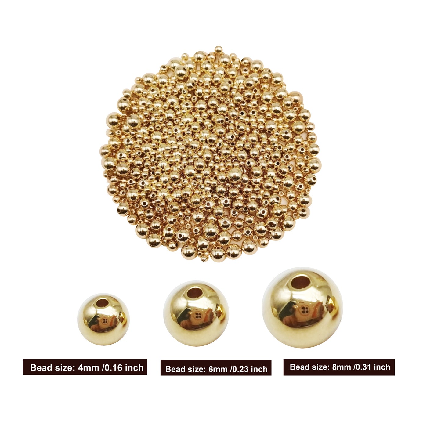 2500 PCS Gold Color 4mm 6mm 8mm Mixed Spacer Beads CCB Plastic Smooth Round Bead for Bracelet Necklace Jewelry Making