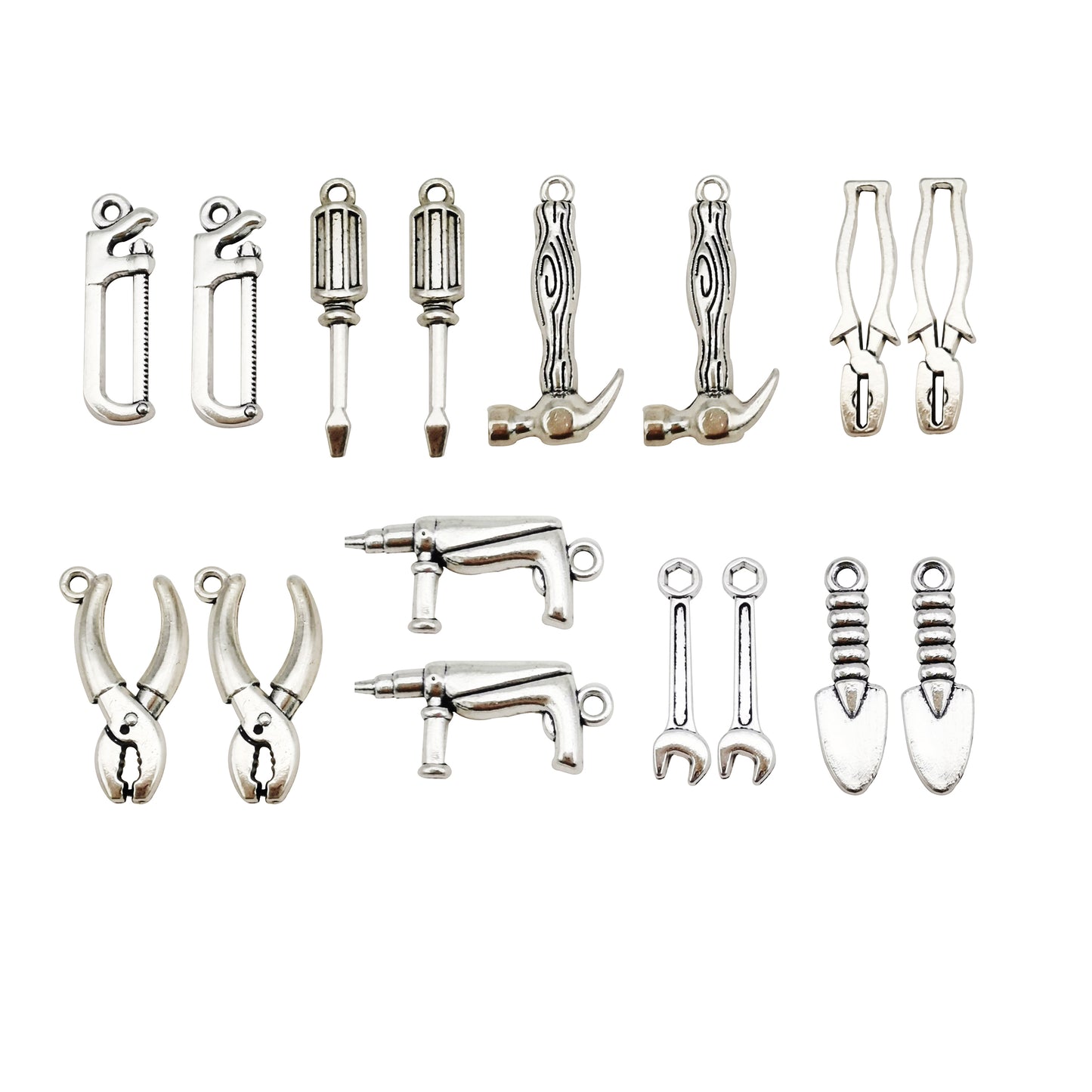 24pcs  Father's Day Tools  Charms Screwdriver Vise Hammer Saw Alloy Pendant for Jewelry Keychain Making DIY Craft