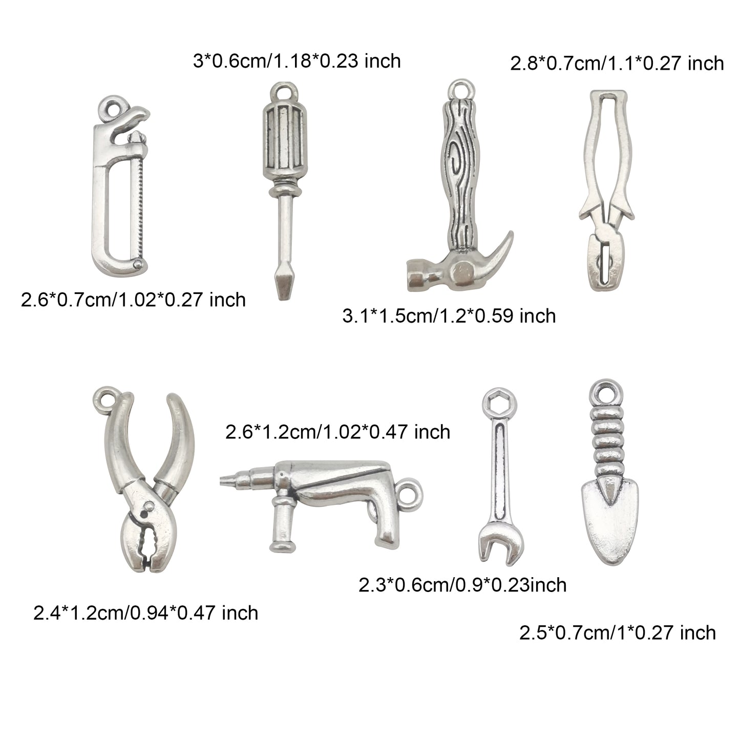 24pcs  Father's Day Tools  Charms Screwdriver Vise Hammer Saw Alloy Pendant for Jewelry Keychain Making DIY Craft