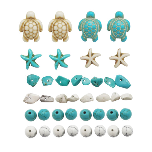 280pcs Artificial turquoise man-made turquoise turtle starfish beads Mixed spacer beads loose beads for sea beach jewelry making DIY