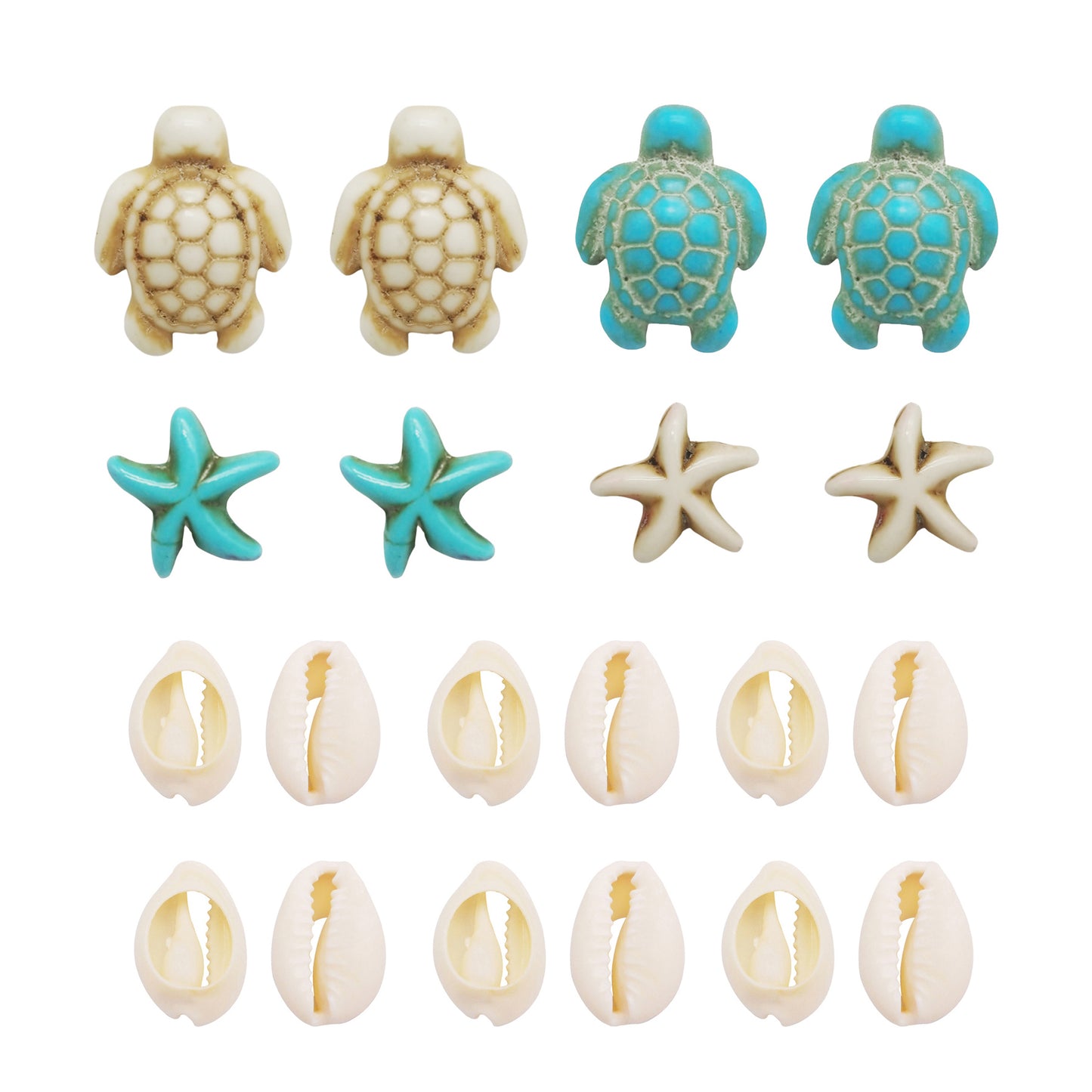 130pcs Artificial turquoise turtle starfish beads with Cowire shell beads Mixed spacer beads loose beads for sea beach jewelry making DIY