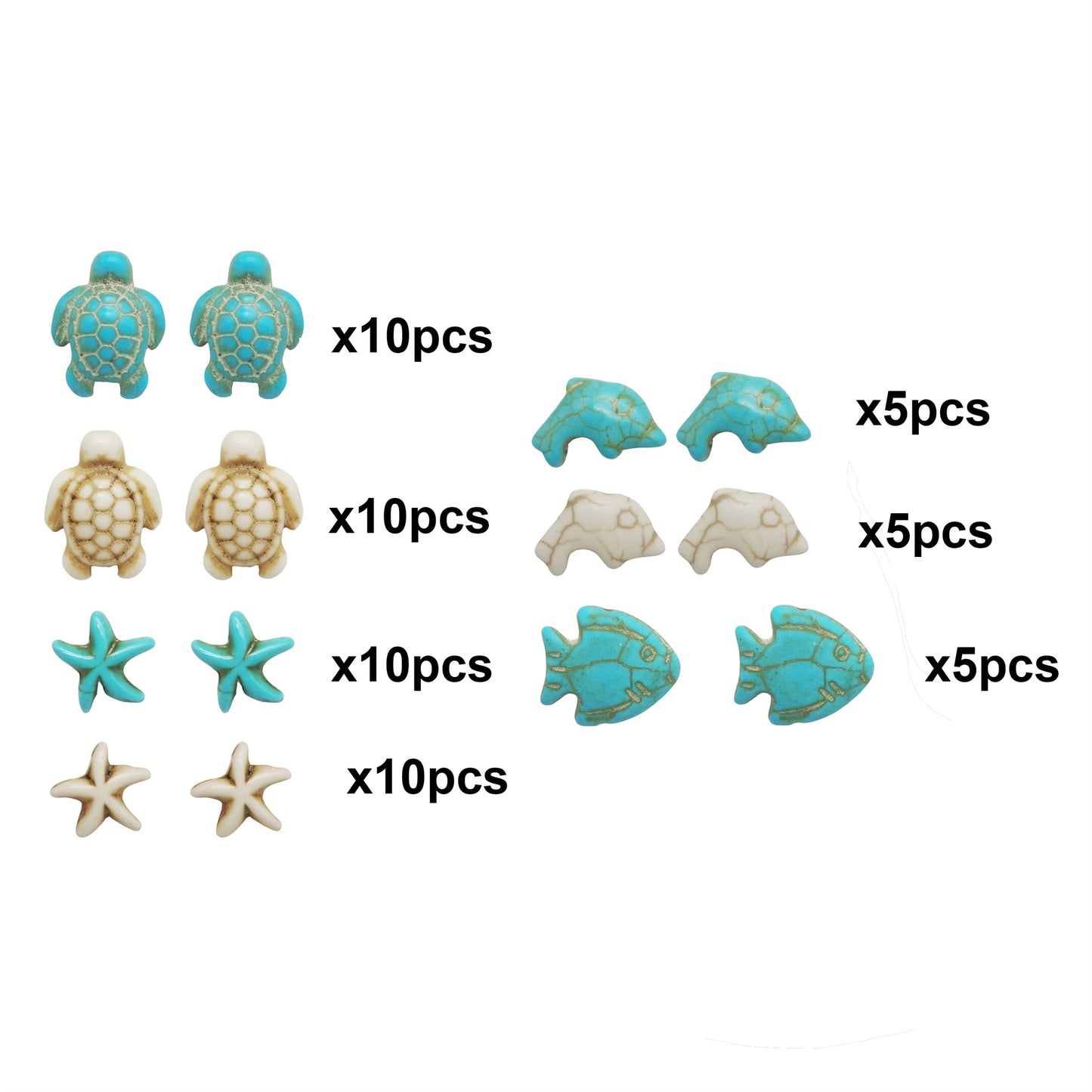 55PCS Man-made Turquoise Beads Blue White Starfish Turtle Dolphin Fish Ocean Charms for Jewelry Making Summer Beach Beads Sea Pendants Necklace Earring Bracelet Craft DIY Supplies