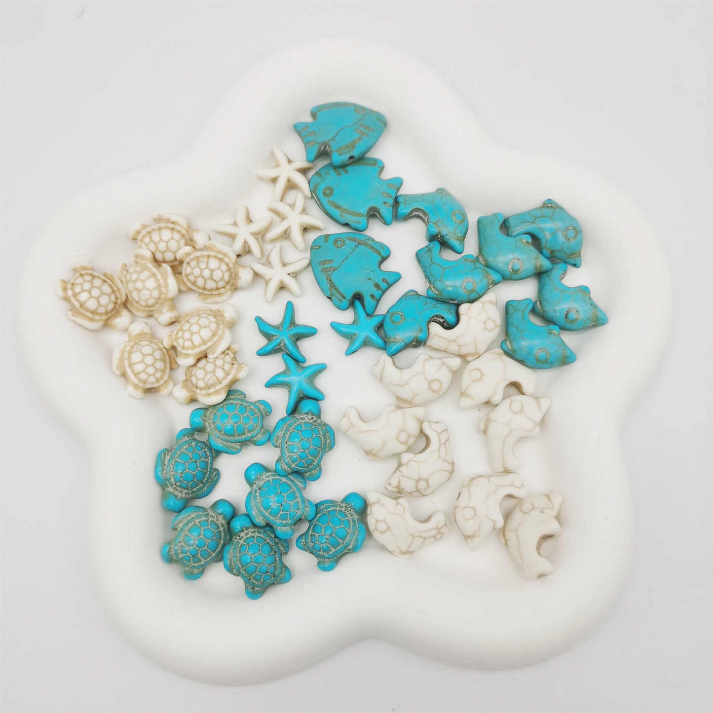 55PCS Man-made Turquoise Beads Blue White Starfish Turtle Dolphin Fish Ocean Charms for Jewelry Making Summer Beach Beads Sea Pendants Necklace Earring Bracelet Craft DIY Supplies