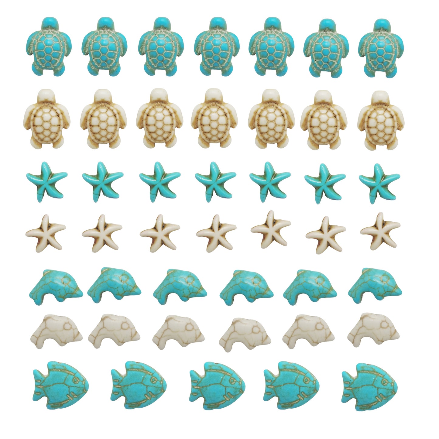 55PCS Man-made Turquoise Beads Blue White Starfish Turtle Dolphin Fish Ocean Charms for Jewelry Making Summer Beach Beads Sea Pendants Necklace Earring Bracelet Craft DIY Supplies