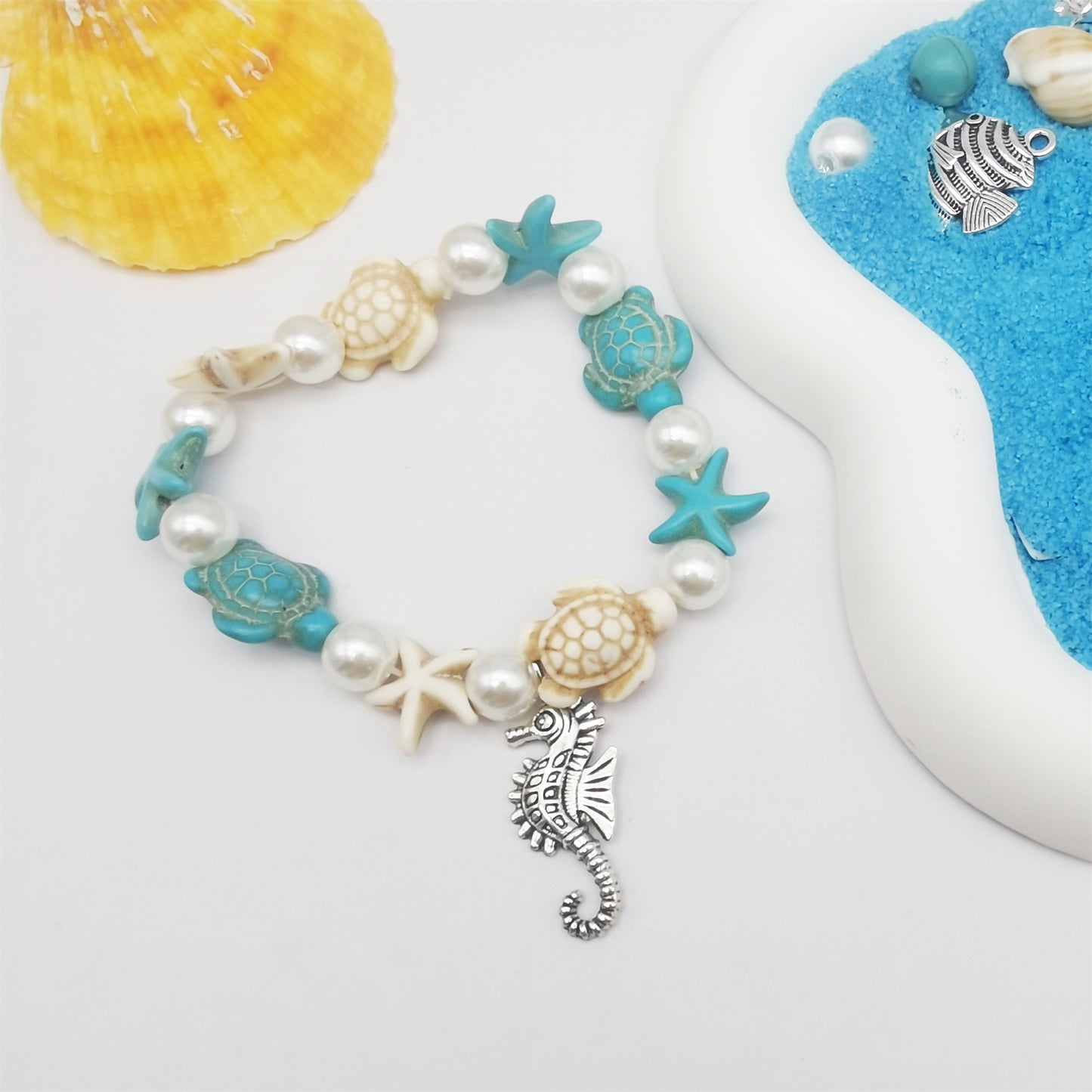 422 PCS Antique Silver Alloy Pendants Seashells Man-Made Turquoise Beads Starfish Turtle Ocean Charms for Jewelry Making Summer Beach Bead Necklace Earring Bracelet Craft DIY Accessory