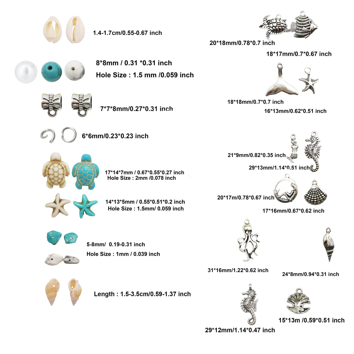 422 PCS Antique Silver Alloy Pendants Seashells Man-Made Turquoise Beads Starfish Turtle Ocean Charms for Jewelry Making Summer Beach Bead Necklace Earring Bracelet Craft DIY Accessory