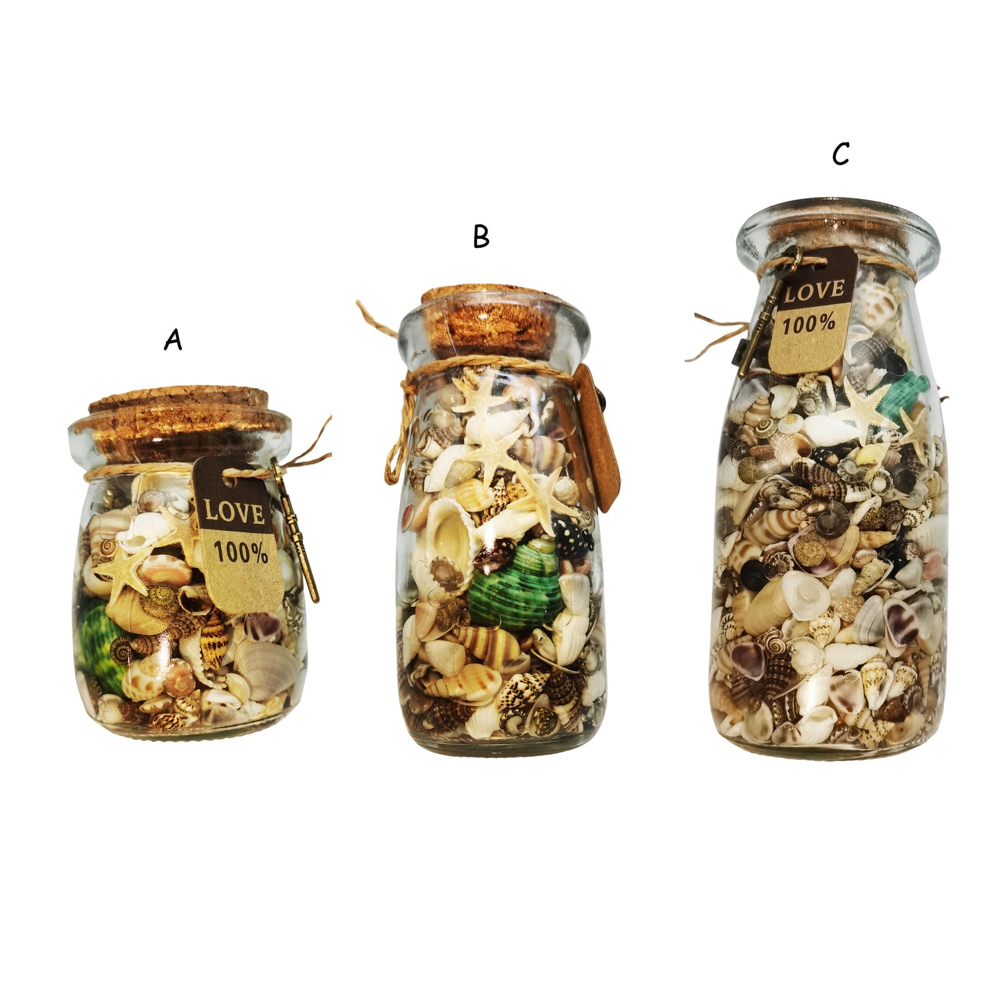 Glass Wishing Bottle Jar with Shells Conch Seashell Starfish Cork Lid Stopper Rope Key for DIY Crafts Gifts Party Wedding Decoration