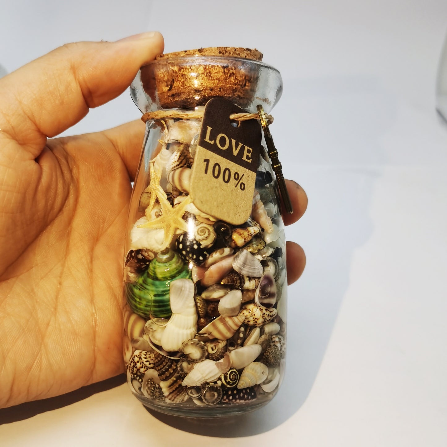 Glass Wishing Bottle Jar with Shells Conch Seashell Starfish Cork Lid Stopper Rope Key for DIY Crafts Gifts Party Wedding Decoration