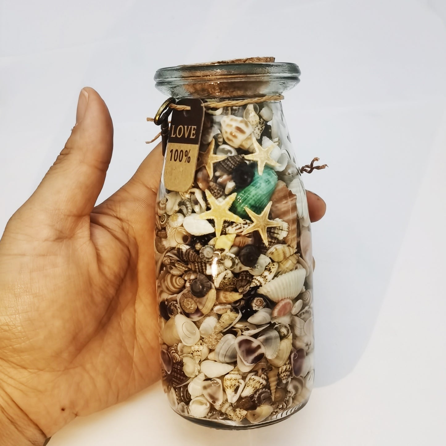 Glass Wishing Bottle Jar with Shells Conch Seashell Starfish Cork Lid Stopper Rope Key for DIY Crafts Gifts Party Wedding Decoration