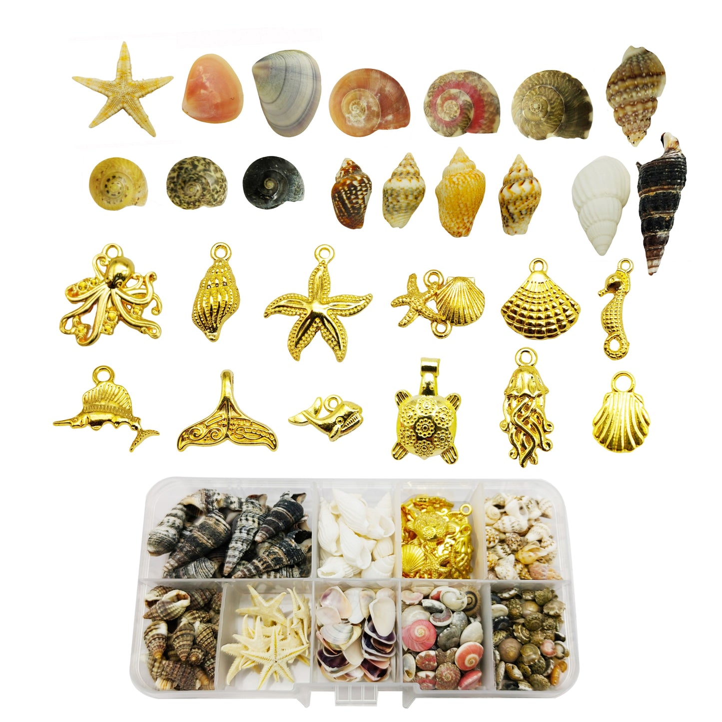 450 PCS Natural Starfish Sea Shells Conch Seashells for Ocean Beach Theme Party Decoration Jewelry Making Candle Crafts DIY Fish Tank Vase Filler