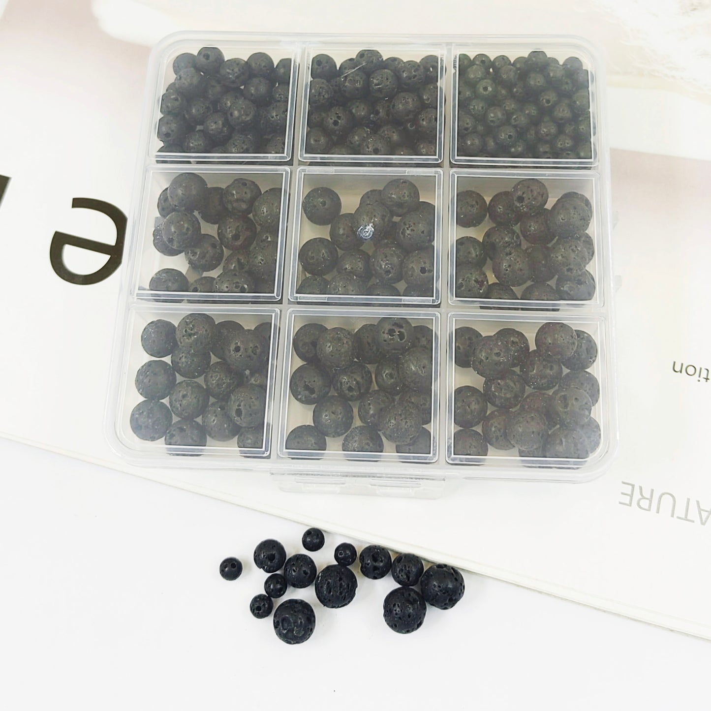 300 PCS Natural Lava Beads Round Black Volcanic Rock Stone Bead for Diffuser Essential Oils Yoga Bracelet Necklace Beading Jewelry Making 4mm 6mm 8mm