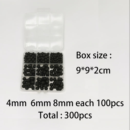 300 PCS Natural Lava Beads Round Black Volcanic Rock Stone Bead for Diffuser Essential Oils Yoga Bracelet Necklace Beading Jewelry Making 4mm 6mm 8mm