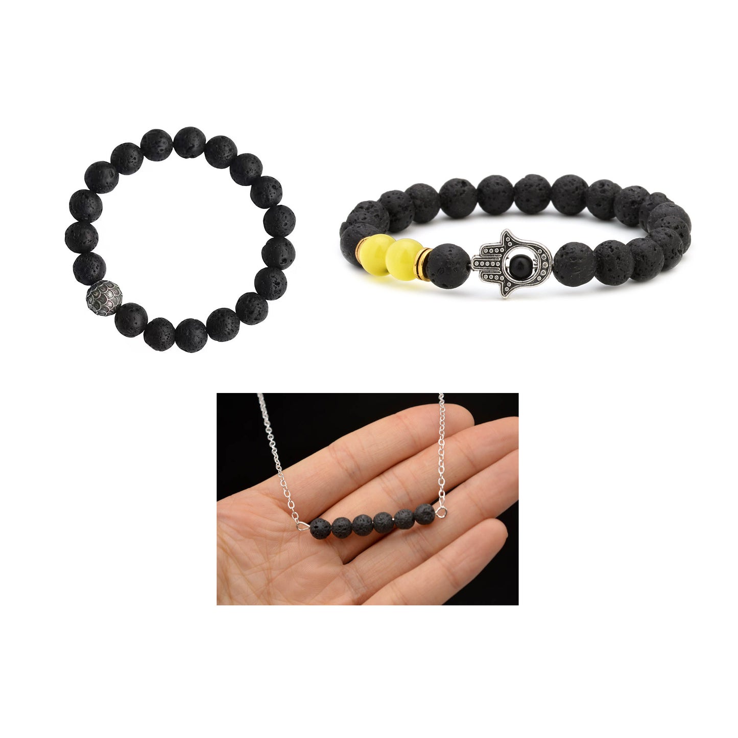 300 PCS Natural Lava Beads Round Black Volcanic Rock Stone Bead for Diffuser Essential Oils Yoga Bracelet Necklace Beading Jewelry Making 4mm 6mm 8mm