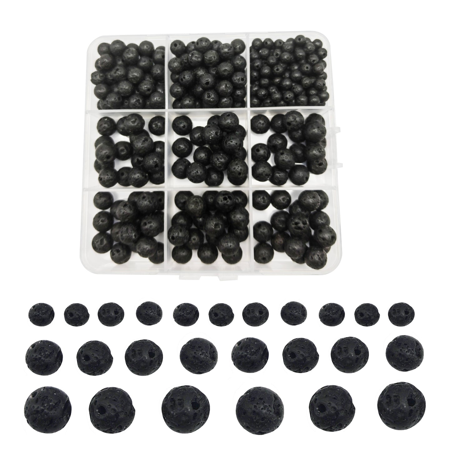 300 PCS Natural Lava Beads Round Black Volcanic Rock Stone Bead for Diffuser Essential Oils Yoga Bracelet Necklace Beading Jewelry Making 4mm 6mm 8mm