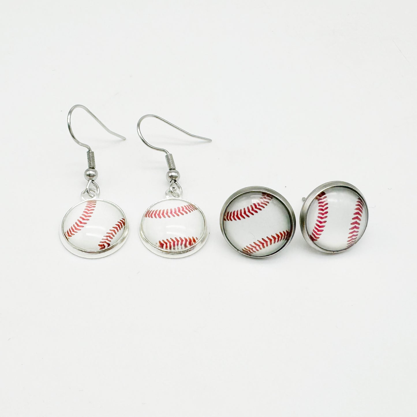 2 Pairs of Stainless Steel Softball Earrings for Women Hypoallergenic Glass Softball Cabochon Earring Studs Hooks Softball Player Fan Gift