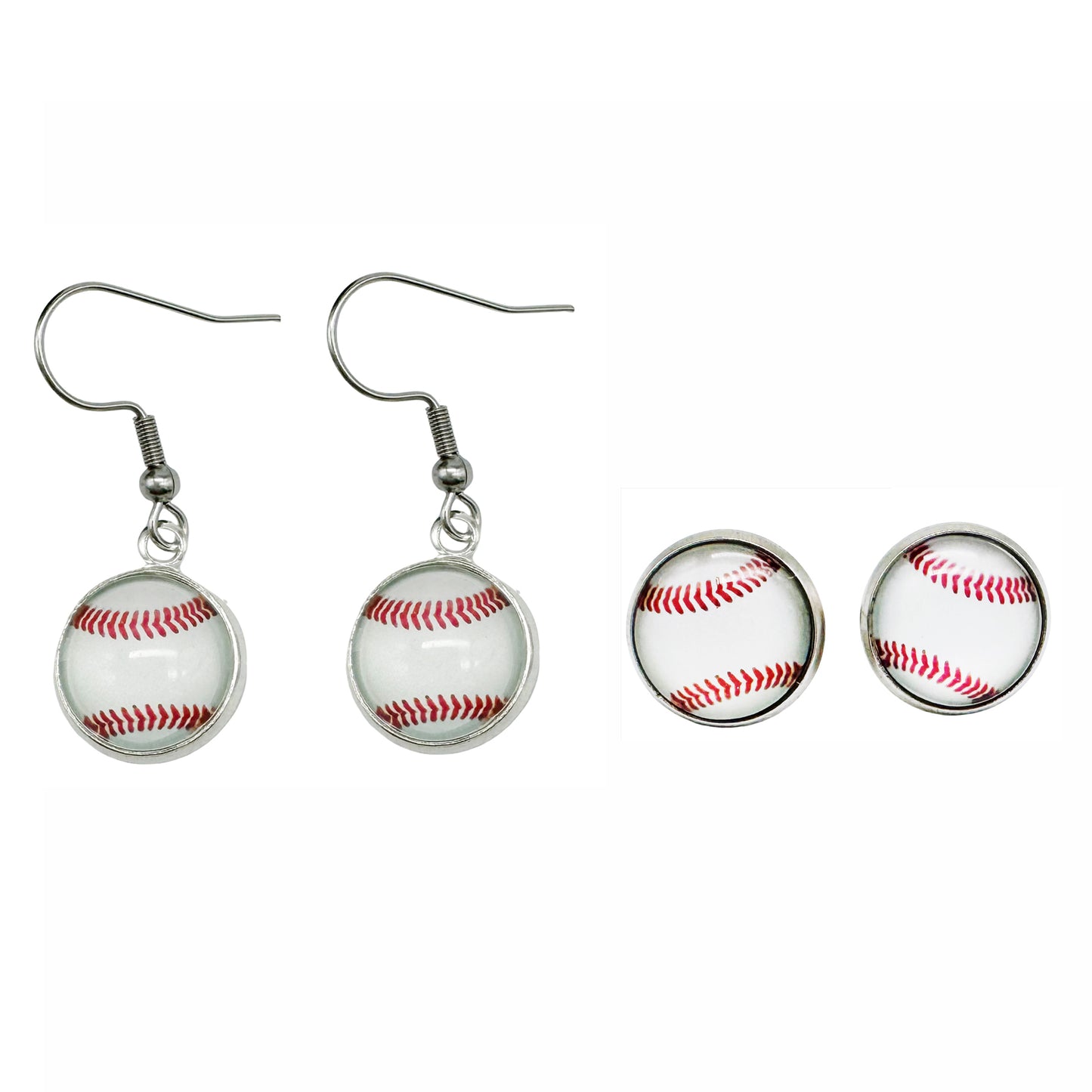 2 Pairs of Stainless Steel Softball Earrings for Women Hypoallergenic Glass Softball Cabochon Earring Studs Hooks Softball Player Fan Gift