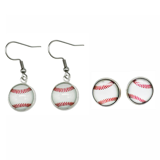 2 Pairs of Stainless Steel Softball Earrings for Women Hypoallergenic Glass Softball Cabochon Earring Studs Hooks Softball Player Fan Gift