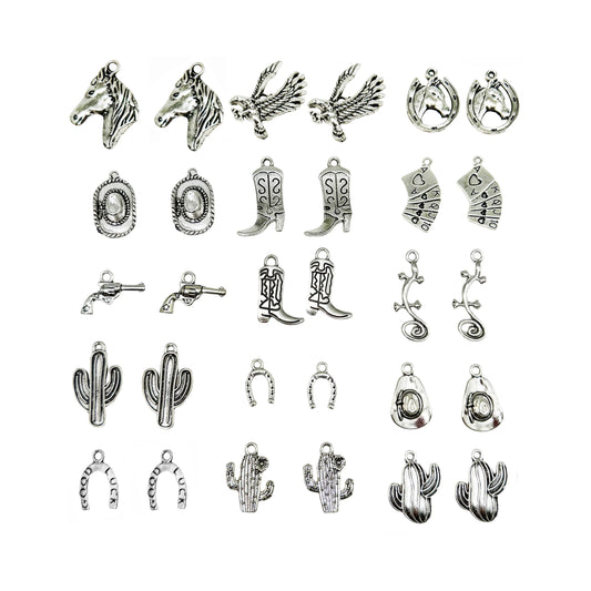 100 Grams Alloy Western Cowboy Cowgirl Charms Antique Silver Gold Color Boot Hat Pendants for Necklace Earrings Bracelet Jewelry Making Women Gifts Craft DIY Findings  Eagle Horse