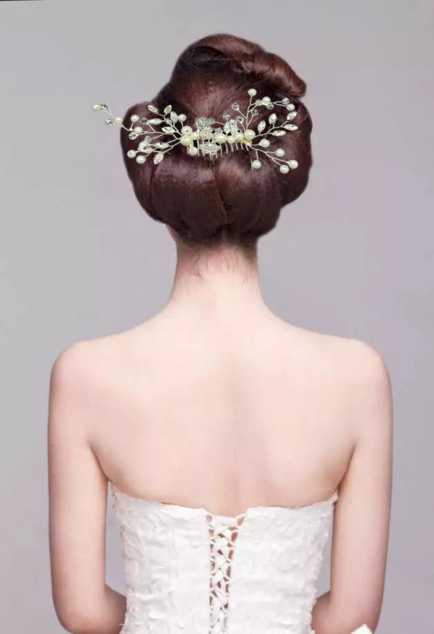 Crystal Bride Wedding Hair Comb with Pearl Rhinestone Hair Accessories Bridal Side Combs Headpiece for Women