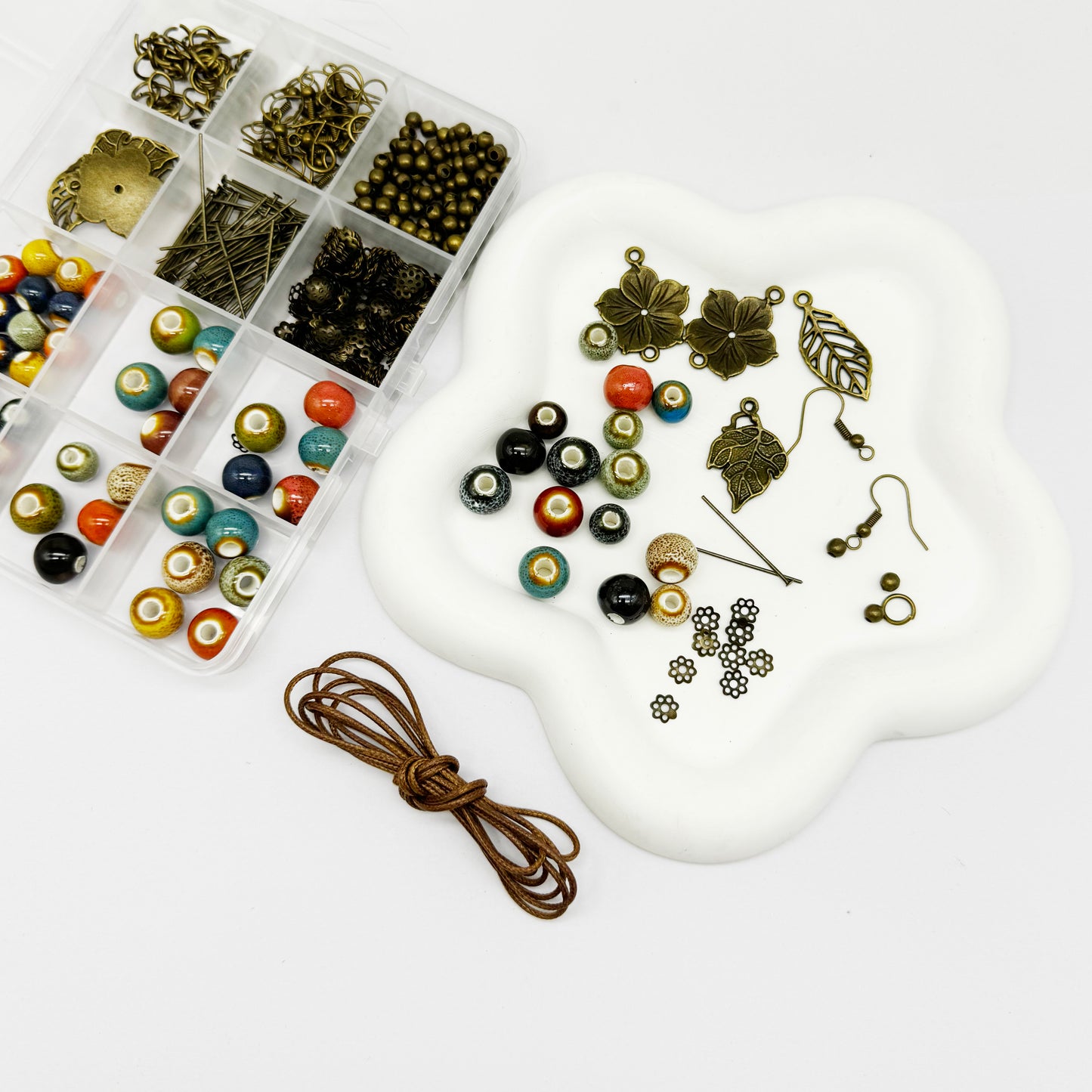 392 PCS Jewelry Making Kits Glazed Porcelain Bead Alloy Beads Charms for Bracelets Necklaces Earrings DIY Handicraft Supplies with 5 Meters Cords