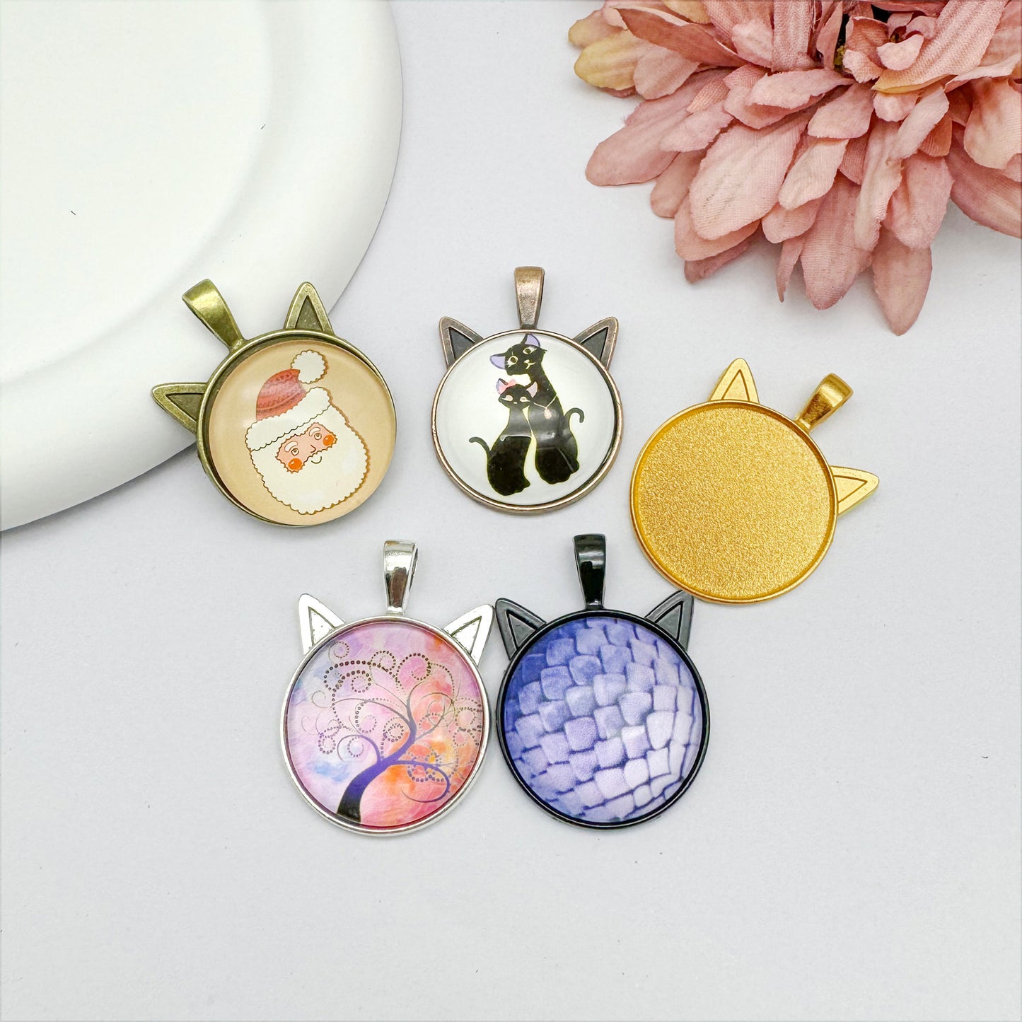 15Pcs Cat Bezel Blank Pendant  Dog Tray Setting Charm for Resin Jewelry Glass Cabochon Gemstone Cameo Photo Memory Necklace DIY Craft