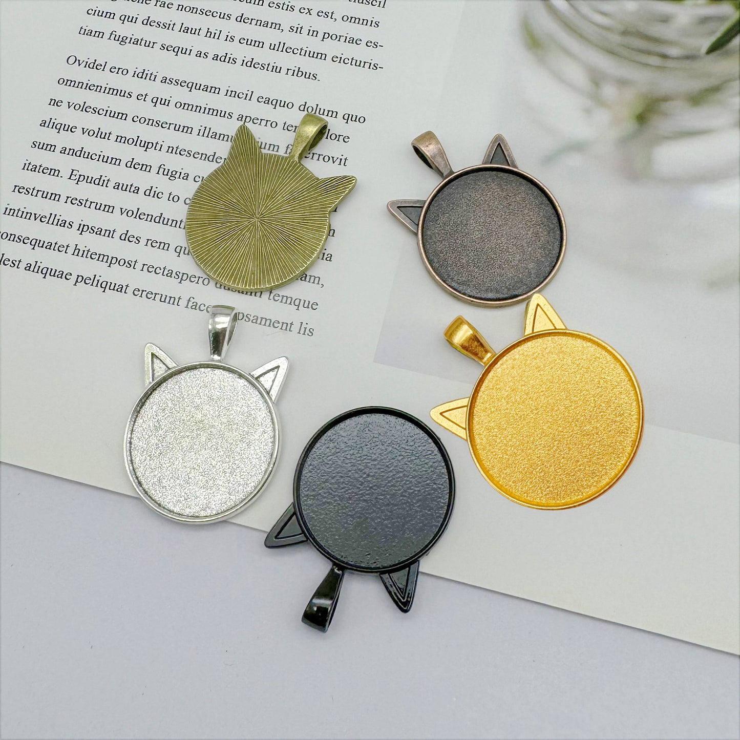 15Pcs Cat Bezel Blank Pendant  Dog Tray Setting Charm for Resin Jewelry Glass Cabochon Gemstone Cameo Photo Memory Necklace DIY Craft