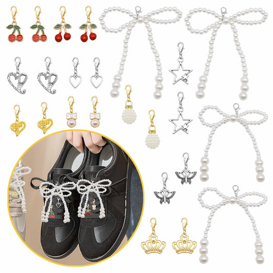 24pcs Shoe Charms for Sneakers Shoelace Charms Pearl Bow Shoe accessories Decorations Clips Shoe Jewelry for Sneakers Shoe Charms