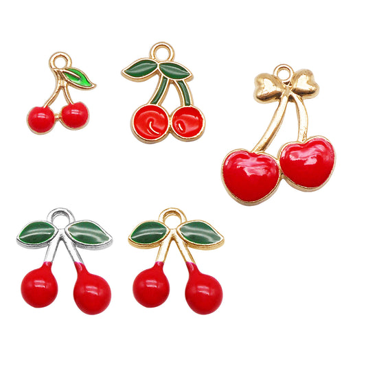 10pcs Enamel Cherry Fruit Charms Pendants for Fashion Jewelry Necklace Bracelet Earring Keychain DIY Craft Accessories