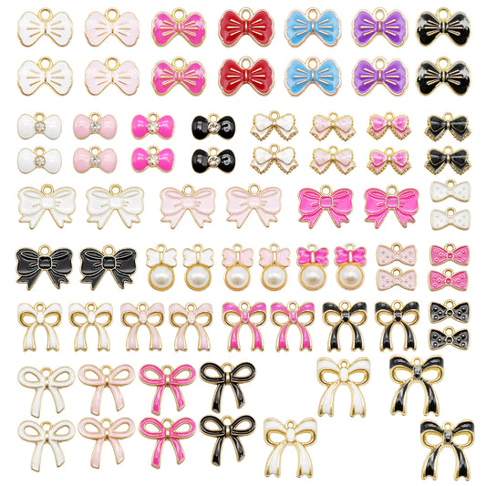 40pcs Fashion Enamel Bow Ribbon Bowtie Charms Pendants for Jewelry Necklace Bracelet Earrings Craft DIY Keychain Bookmark Making Accessories