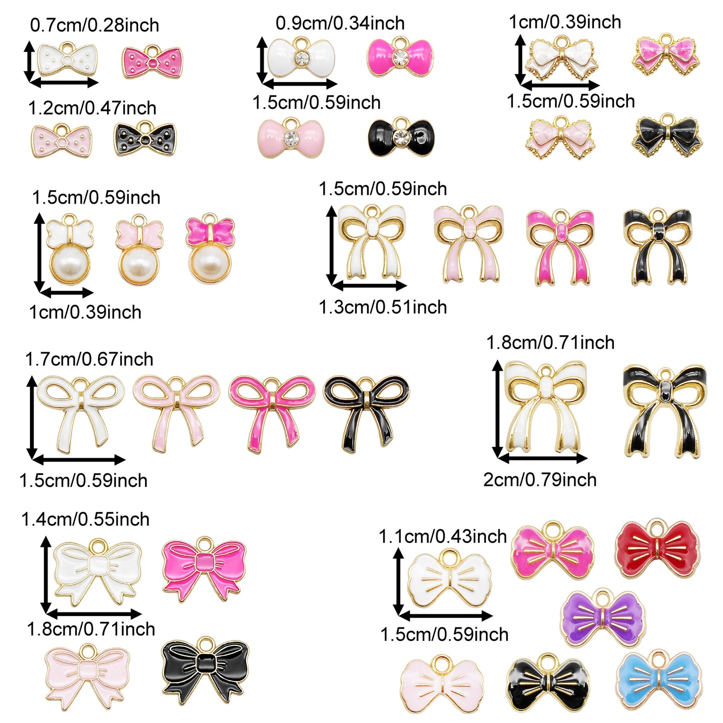 40pcs Fashion Enamel Bow Ribbon Bowtie Charms Pendants for Jewelry Necklace Bracelet Earrings Craft DIY Keychain Bookmark Making Accessories