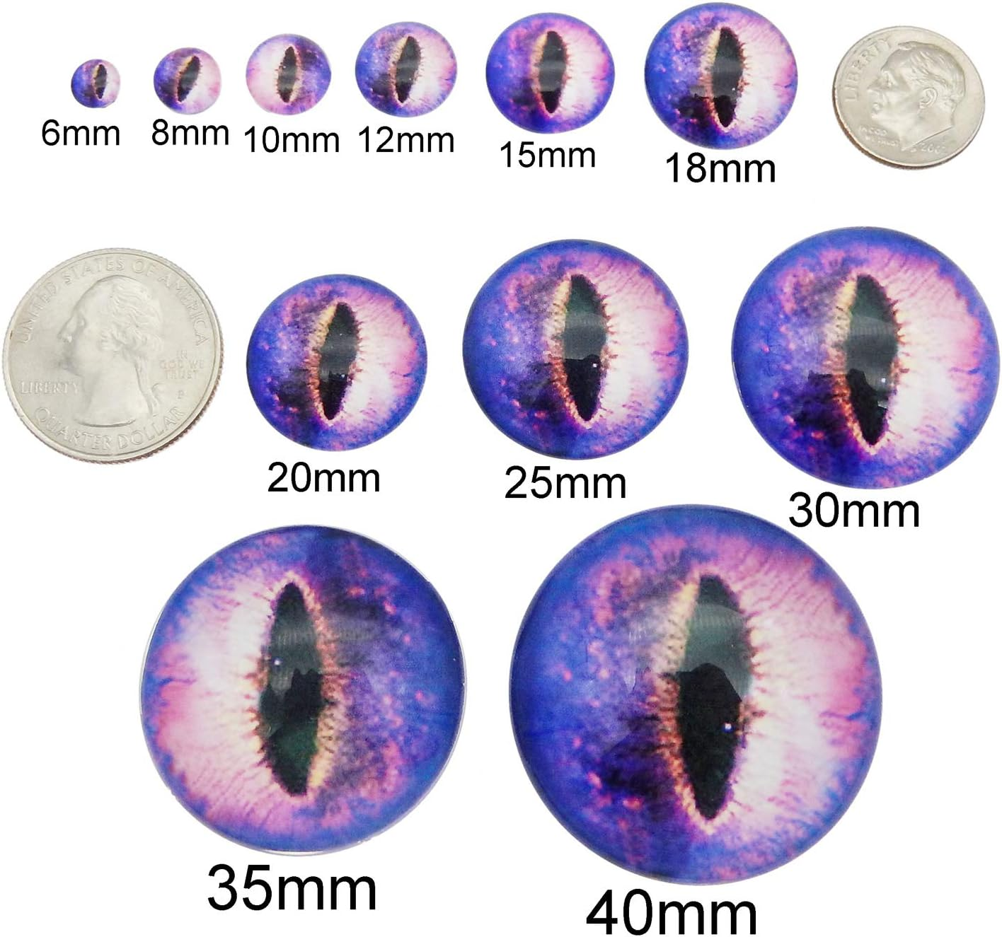 Mixed Dragon Eyes Flatback Glass Cabochon Dome for Doll Making Jewelry Settings Craft DIY Findings